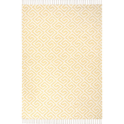 שטיח קילים הדס 05 צהוב/לבן עם פרנזים | השטיח האדום